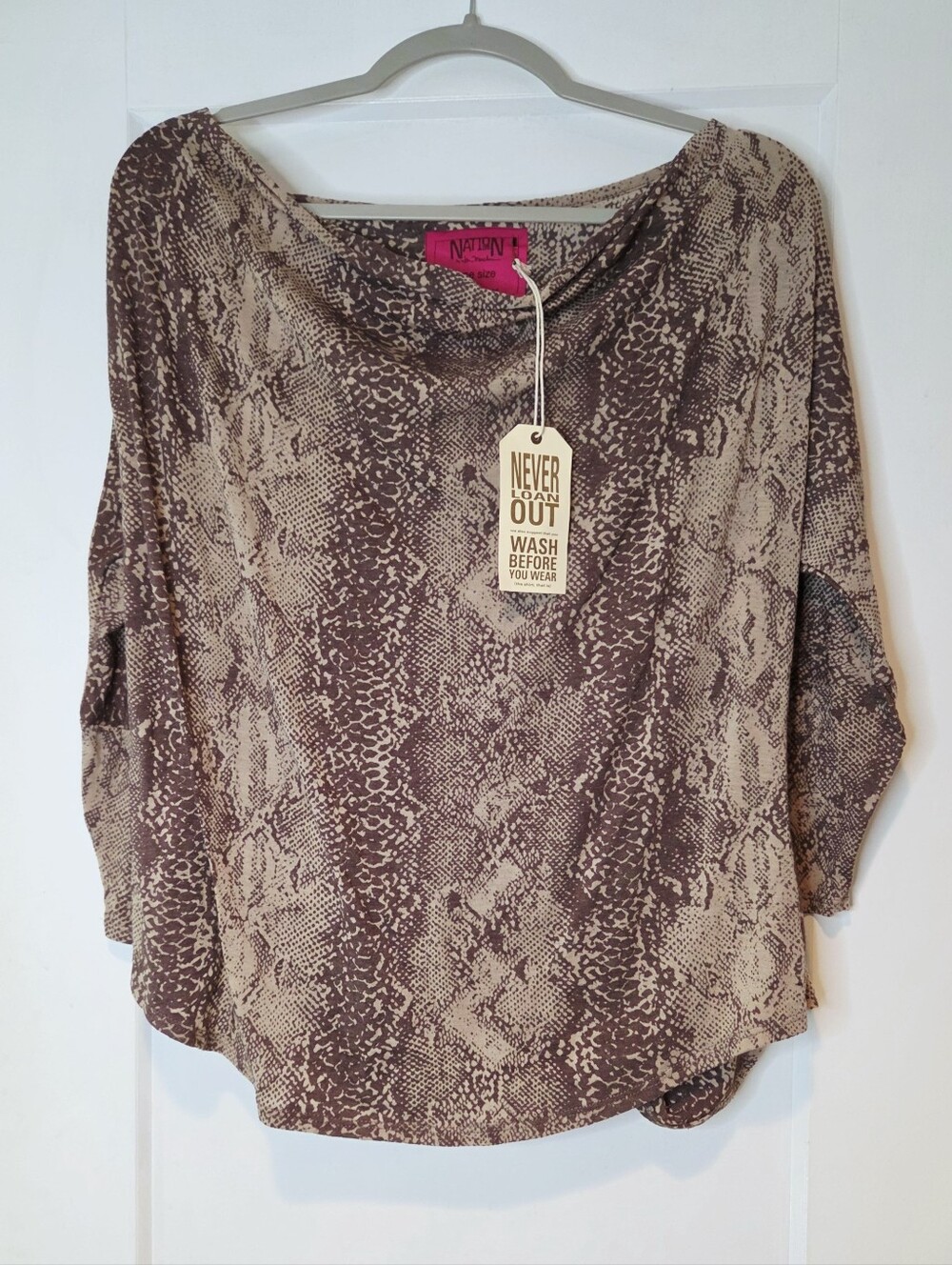 Nation LTD Snake Print Draped Oversized Top NWT